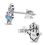 6pairs, Hamsa Stud Silver Earrings set w Synthetic Opal, e327